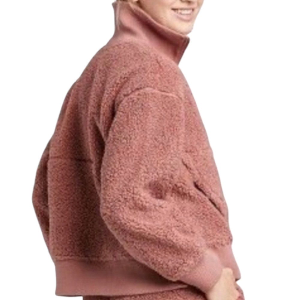 Joy Lab Women Oversized Fleece Jacket M Pullover Half Zipper Mock Neck Old Pink - Picture 2 of 16